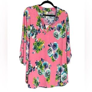 Dear Scarlett Pink Floral Quarter Sleeve Lizzy Top NWT XL-2X